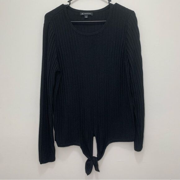 INC International Concepts Tops - International Concepts Black Ribbed Tie Front Shirt Size Large